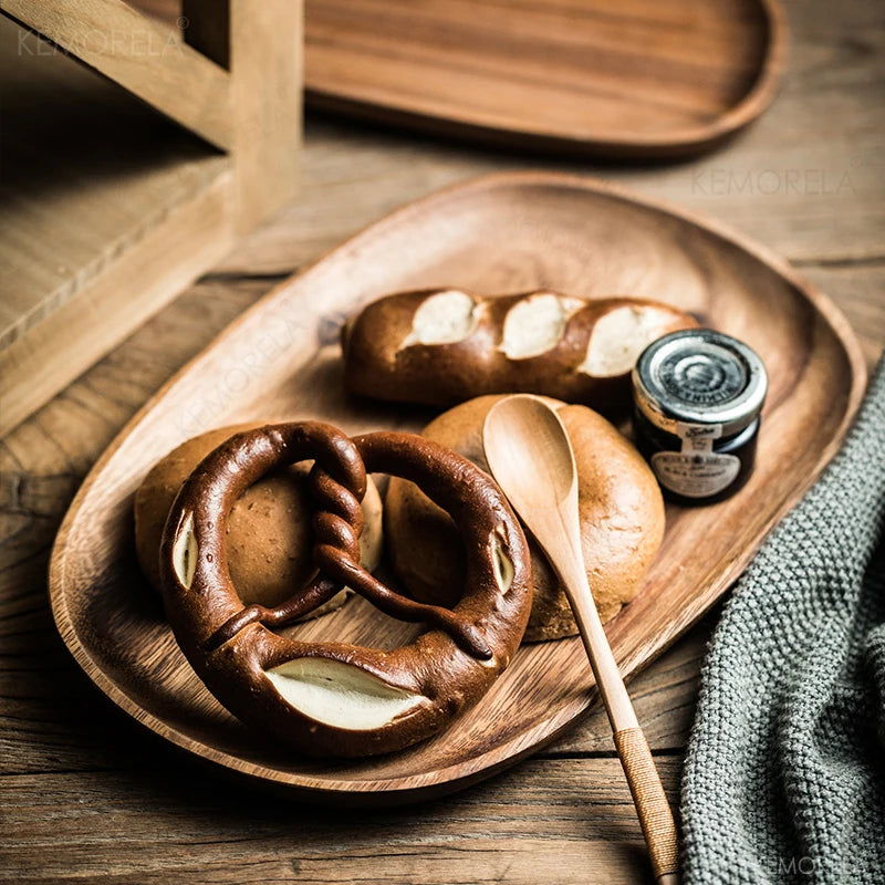 1/5pcs Lovesickness Wood Irregular Oval Solid Wood Pan Plate Fruit Dishes Saucer Tea Tray Dessert Dinner Plate Tableware Set