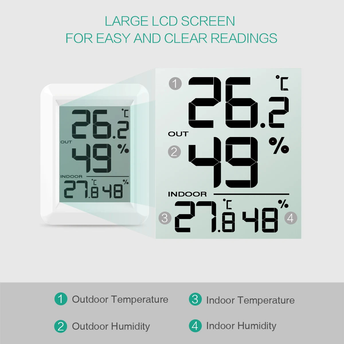 ORIA Digital Thermometer LCD Indoor Outdoor Thermometer Temperature Wireless Temperature Sensor Thermometer for Home Office Room